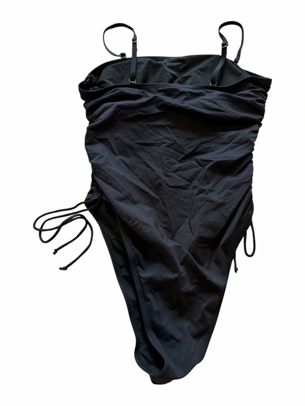 Ruched Black One-Piece Swimsuit with Adjustable Side Ties